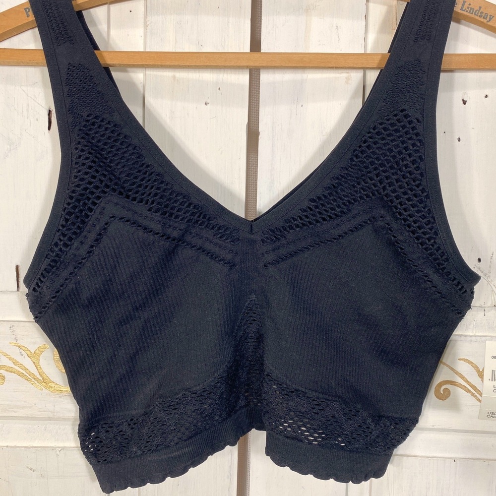 NWT Aerie Real Good Black Seamless Crochet Lace V-Neck Bralette Crop Top S/M